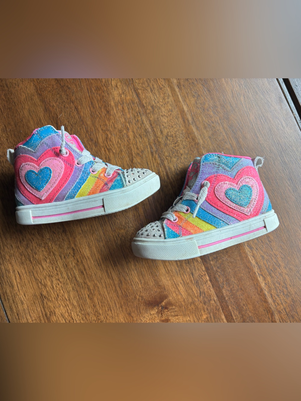 Skechers twinkle toes Rainbow Heart High-Top Sneakers -Glitter Pink light up